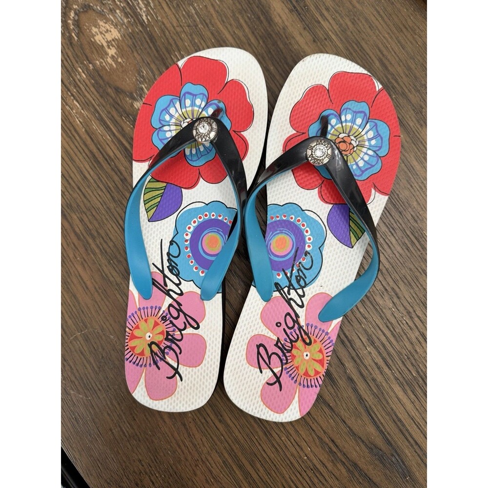 Brighton Floral Flip Flops Sz 10 Tropical Beach Vacation Resort Summer Pool